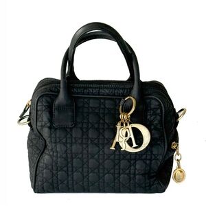 Christian Dior Black Lady Dior Cannage Nylon Quilted Handbag